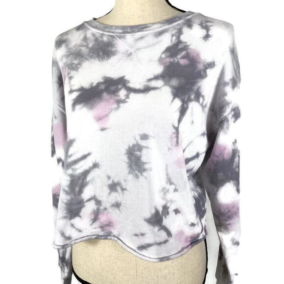 Colsie Tie Dye Sweatshirt Fleece Lounge Long Sleeve Cropped Scoopneck Womens XS - Picture 1 of 11